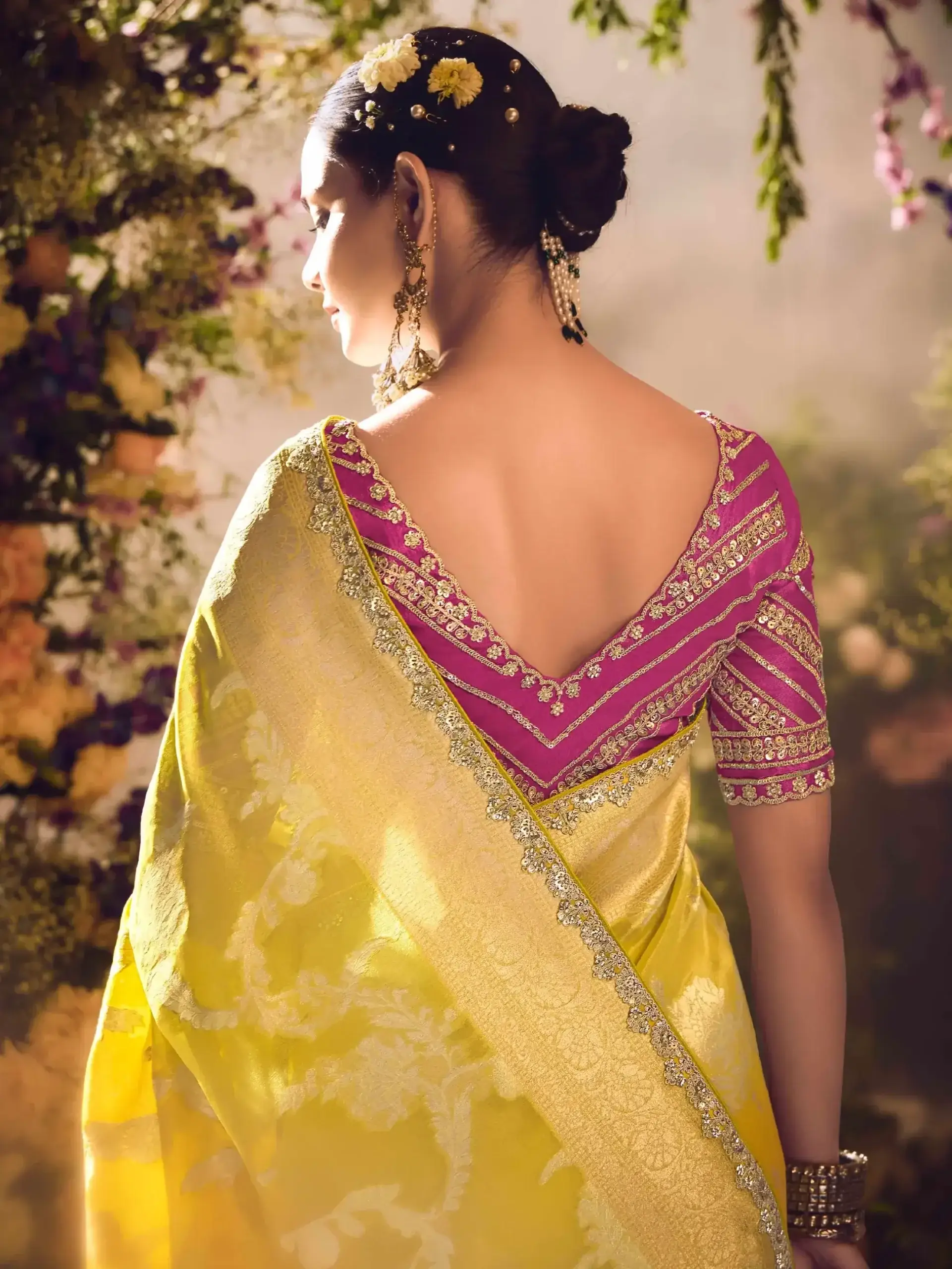 Elevate Your Look with Mustard Yellow Banarasi Zari Tissue Silk Embroidered Saree image 4