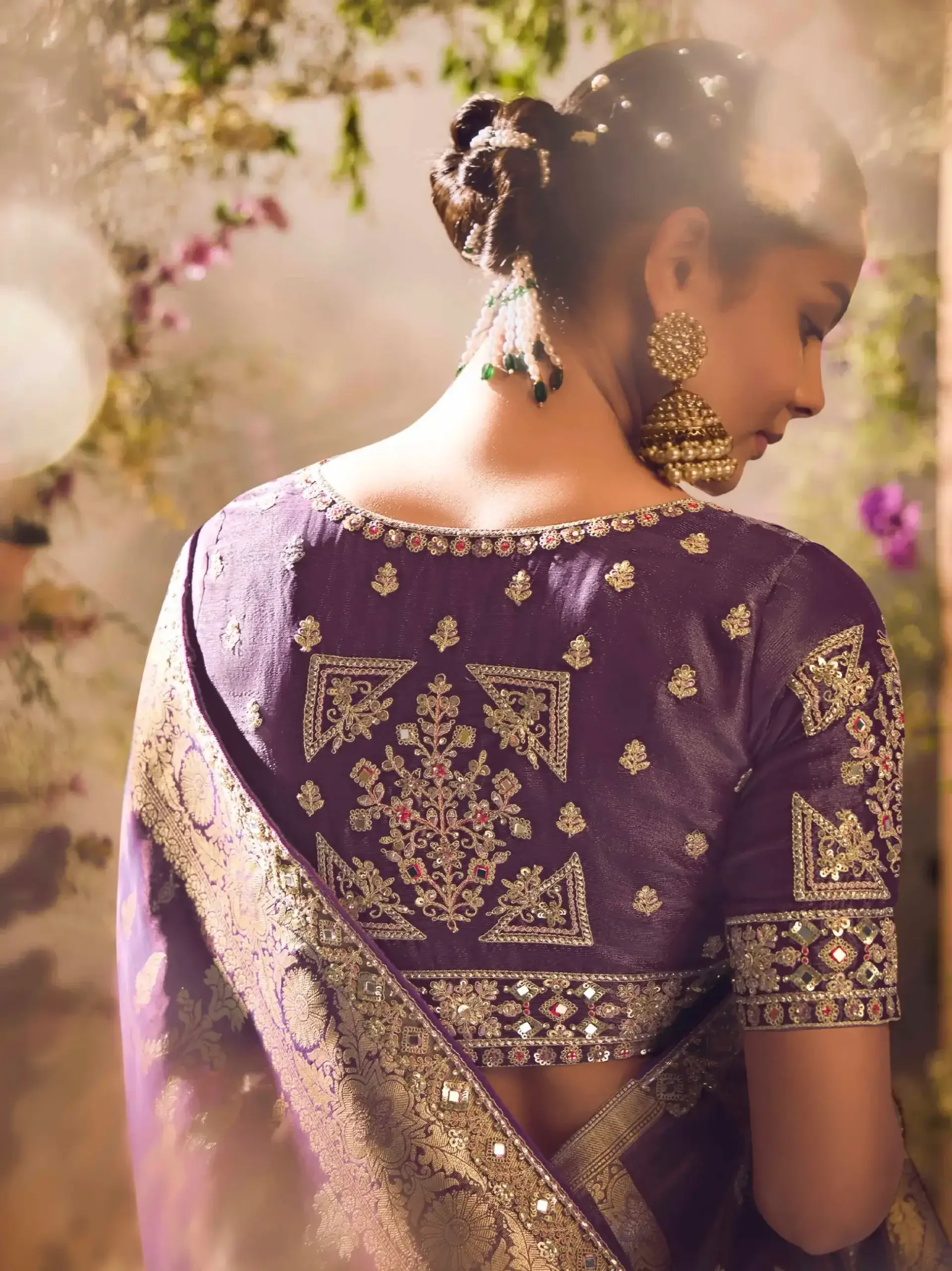 Get Your Glam On with Dark Purple Banarasi Zari Tissue Silk Embroidered Saree image 4