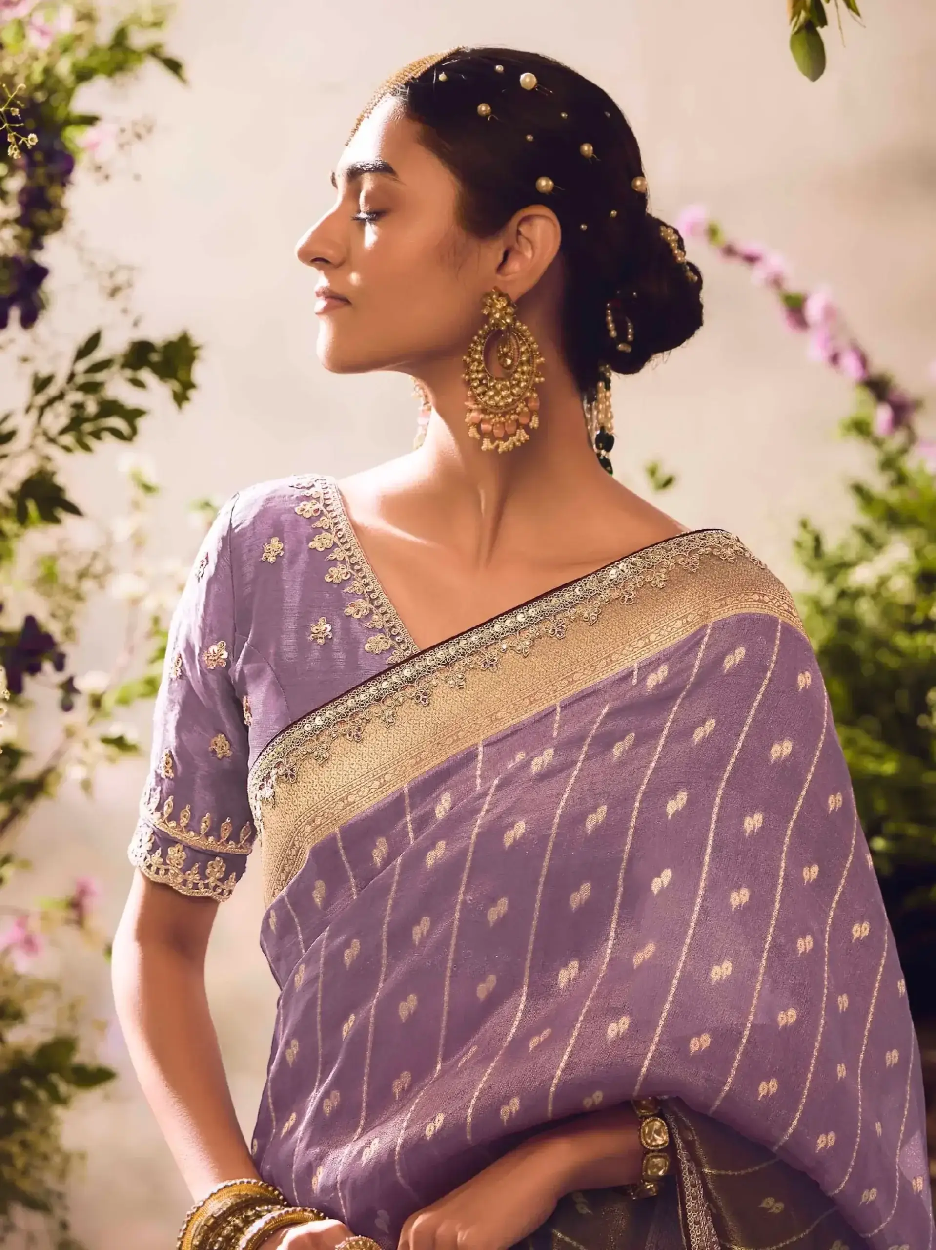 Elevate Your Look with Purple Banarasi Zari Tissue Silk Embroidered Saree image 3