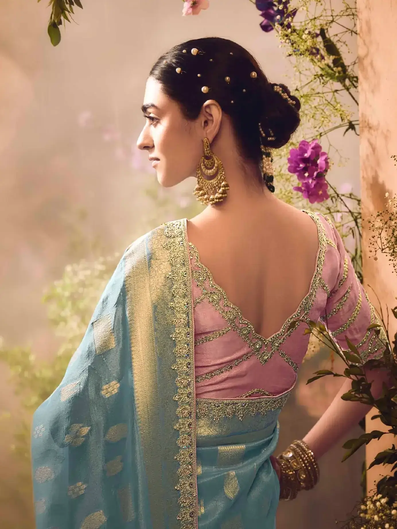 Enhance Your Shine with Sky Blue Banarasi Zari Tissue Silk Embroidered Saree image 4