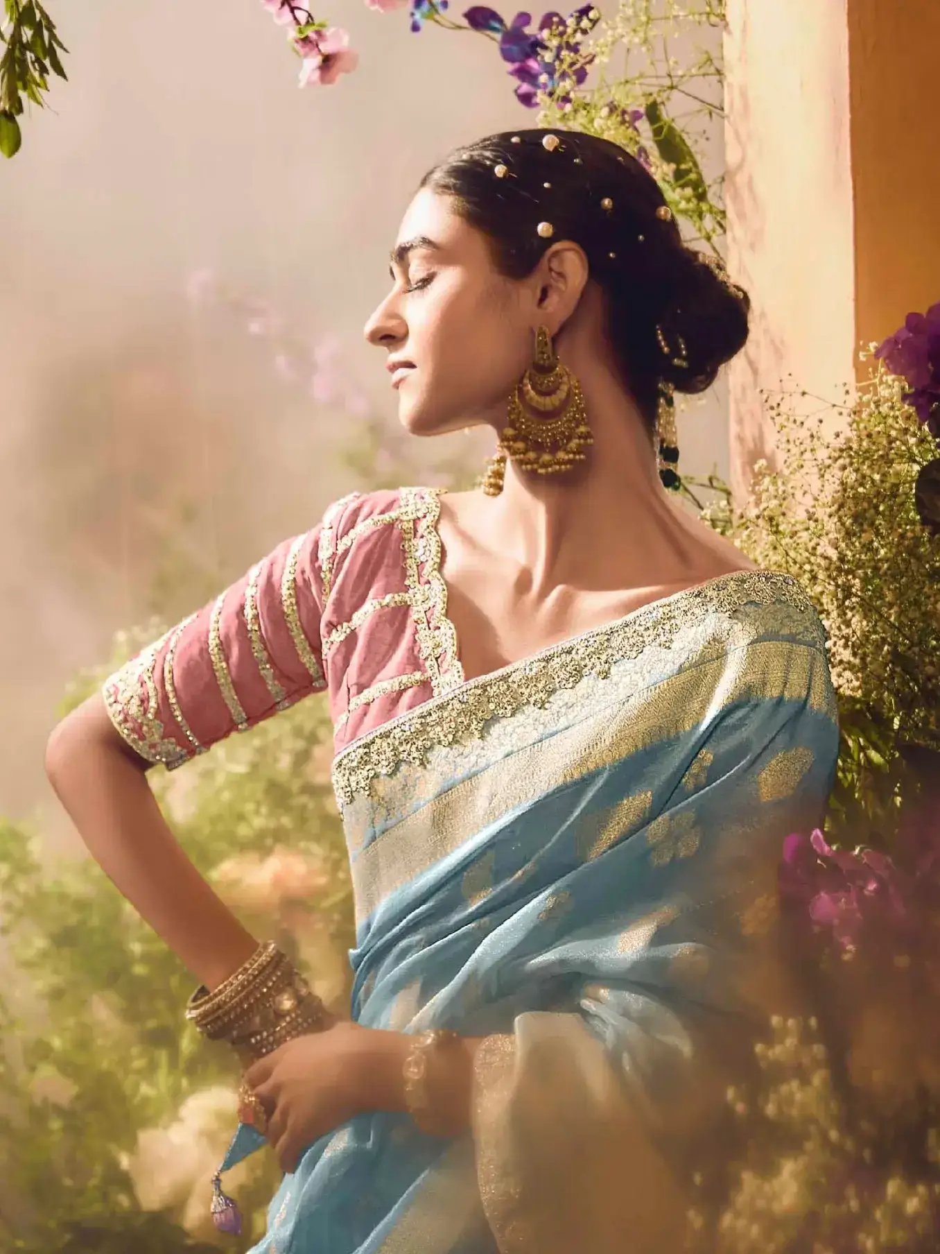 Enhance Your Shine with Sky Blue Banarasi Zari Tissue Silk Embroidered Saree image 3