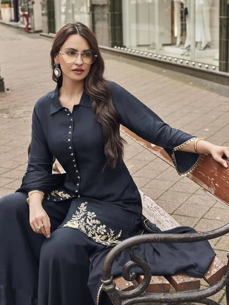 Elevate Your Aura with Black Viscose Jacquard Silk Embroidered Suit Set image 2